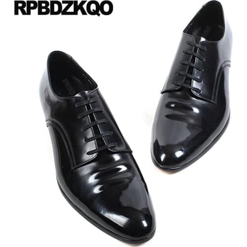Genuine Leather Men Pointed Toe Dress Shoes Black Wedding Brand Luxury Lace Up Runway Burgundy British Style Oxfords Business