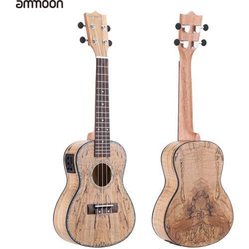 Ammoon Deadwood Ukulele 24' Ukelele mini Acoustic Guitar with LED EQ Cowry Shell Brims 4 Nylon Strings High Quality