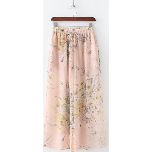 Womens pants 2019 summer new casual fashion high waist chiffon drawstring wide leg pants temperament wild slim casual pants