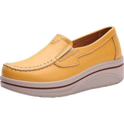 Wedge Heel Platform Womens Flat Shoes Lightweight Non-slip Pumps Leather Womens Shoes Large Size 42 Zapatos De Mujer