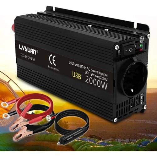Dual USB 2000W Watt DC 12V to AC 230V Portable Car Power Inverter Charger Converter Adapter DC 12 to AC 230 Modified Sine Wave