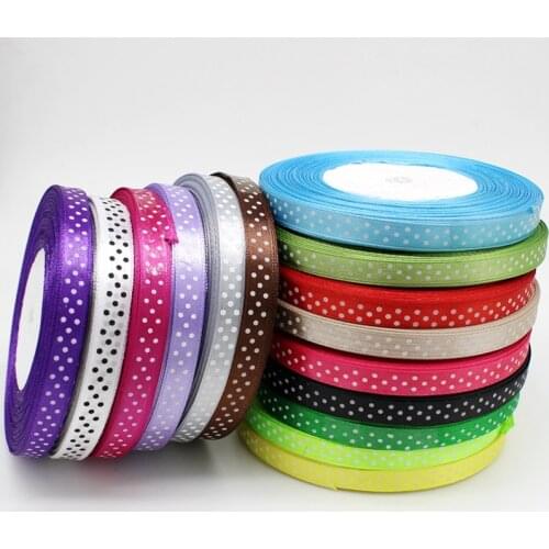 150Y 3/8"(1cm) satin ribbon printed white dots packing belt gift wedding party deco craft bows Garments Accessory