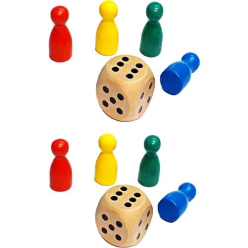 2 Lot of 4 Wooden Pawns + 1 dice Set RPG Board Game Hobby Home party Pinata Toys Home Game Favors gift bag Gag loot carnival