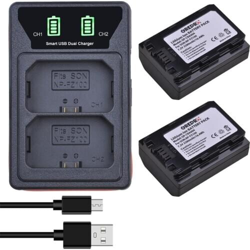 2Pcs NP-FZ100 NPFZ100 Battery + NP FZ100 Battery Charger with USB and Type-C Port for Sony FZ100, Alpha a7 III, a7R III, a9, 9R