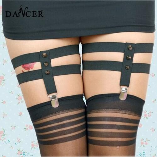 2 pcs pastel goth black Leg wedding garter Thigh ornaments stockings suspender Belt rave Elastic Punk Heart Rivet Thigh Ring