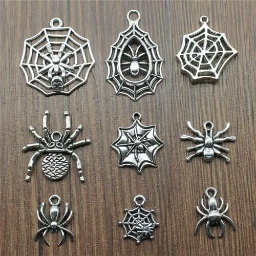 20pcs Spider Charms Antique Silver Color Spider Charms Pendants For Bracelets Spider Cobweb Charms Making Jewelry