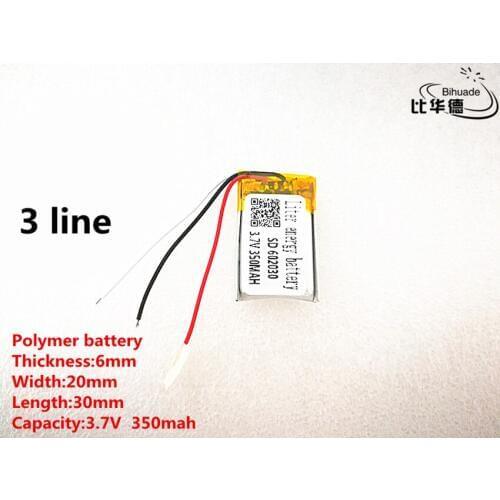 5pcs/lot 3 line Good Qulity 3.7V,350mAH,602030 Polymer lithium ion / Li-ion battery for TOY,POWER BANK,GPS,mp3,mp4