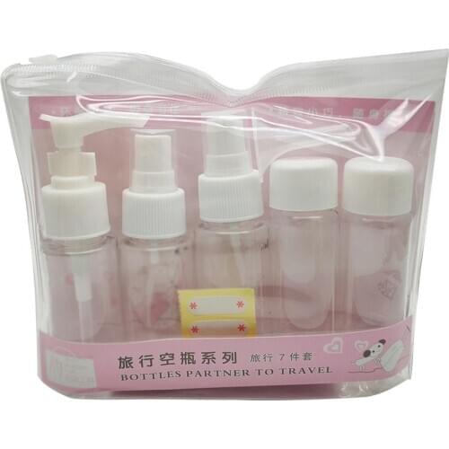 7pc/set Transparent Plasic Travel Kit Make Up Spray Bottle Refillable Bottles Cosmetic Bottles Portable Travel Atomizer dropship