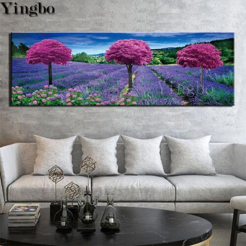 Yingbo Diamond Embroidery Lavender field Landscape Large DIY Diamond Painting With Square Rhinestones Painting Mosaic Diamonds