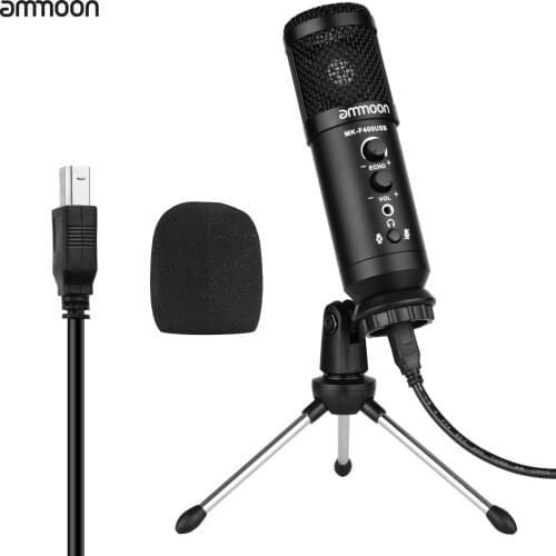 Ammoon USB Condenser Microphone Computer Mic Kit with Mini Desktop Metal Tripod Stand Windscreen USB Cable for Music Recording