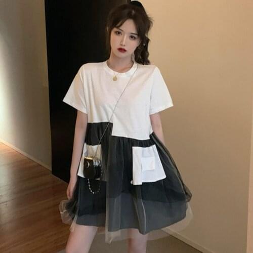 Irregular Lace Mesh Dress For Teeny Girl 2021 Summer Loose High Waist Super Fairy Stitching Dresses For 14 16 Years Old