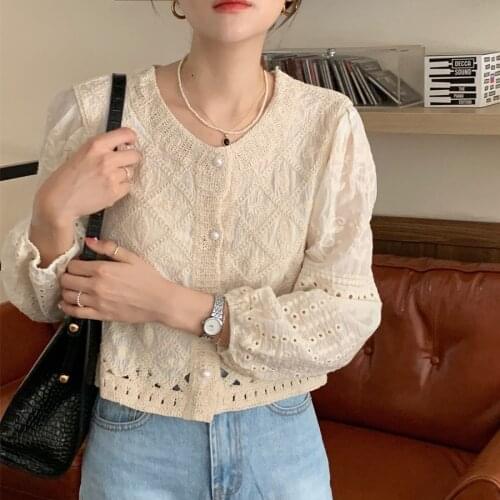 Alien Kitty Autumn Embroidery Florals Sweet Girls 2021 Lady Elegant OL Women Tops Blouses Casual Loose New Streetwear Shirts