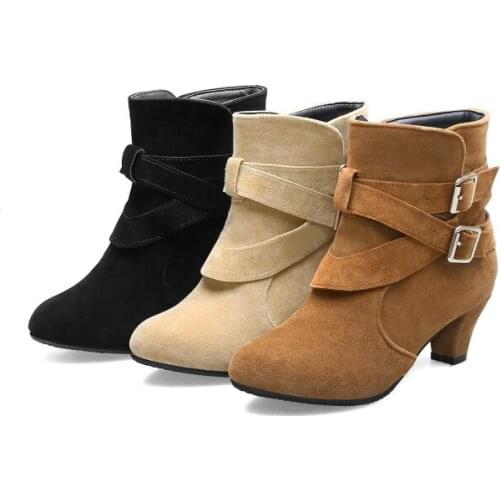Lady Big Size11 12 Flock Nubuck Leather Retro Lace-up Fashion Ankle Flat With Square Heels Boot Safety Booty Women Thin Shoes