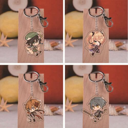 Game Genshin Impact Key Chains Morax Klee Cosplay Two-sided Keychain Acrylic Pendant Keyring Cute Fashion Gift