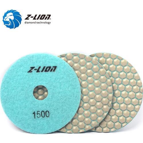 Z-LION 3pcs 4 Inch Dry Diamond Polishing Pad Flexible Resin Bond Marble Granite Sanding Disk 100mm Hexagon Dry Polish Pads