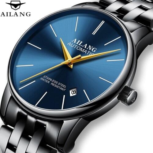 AILANG Fashion Business Calendar Mechanical Mens Wrist Watch Waterproof Stainless Steel Strap Mens Watches Brand Luxury 2603G