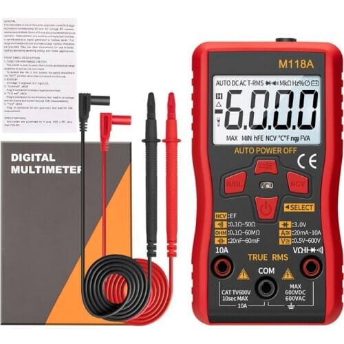 M118A Digital Multimeter Auto Range True RMS NCV Tester AC DC with Flashlight 203C