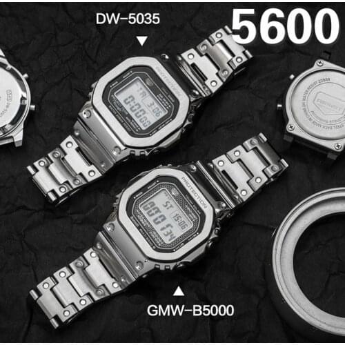DW5600 Set Metal Watch Strap Band 316L Stainless Steel Watchband Case for GW-5000 5035 GW-M5610 5600 Belt Watch Band + Bezel