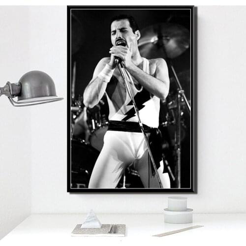 Freddie Mercury Poster Black and White Classical Singer Movie Star Figure Portrait Canvas Painting Pictures for Home Loft
