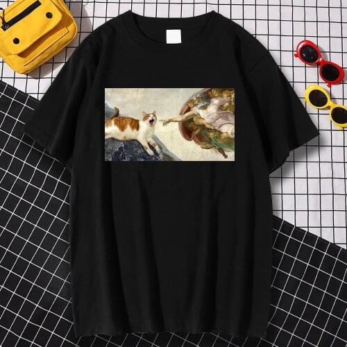 Short Sleeve Breathable Man T Shirt Big Size Tee Shirts The Creation Of Adam Picture Print Clothes Fashion Vintage T Shirts Male
