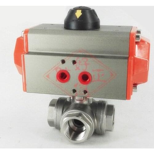 G2-1/2" DN65 Stainless Steel 304 Three way T-port Pneumatic Ball Valve Double Acting PTFE Seal Water Air Oil