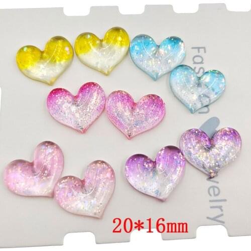 20pcs/lot DIY flat back resin glitter heart cabochons accessories for kids hair clothes brooch jewelry accessories