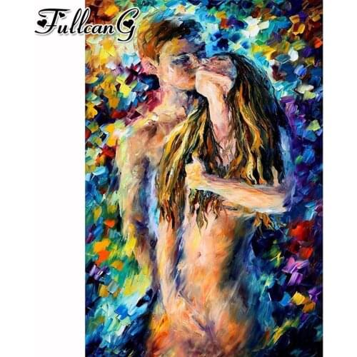 FULLCANG Sexy couple kiss abstract diy full square round drill diamond painting 5d mosaic embroidery sale home decor FC3328