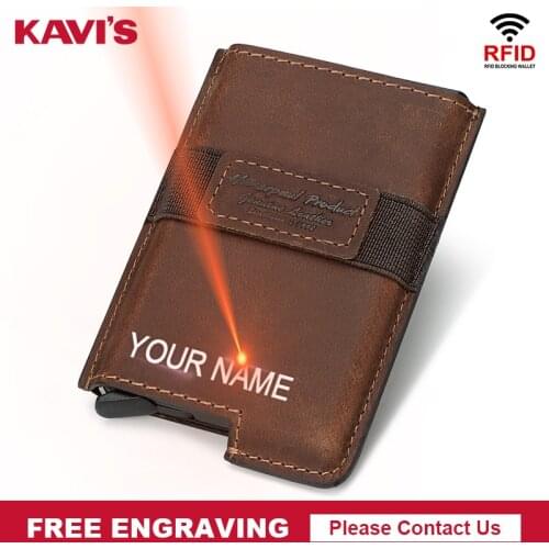 KAVIS New Arrival Vintage Mens Genuine Leather Credit Card Holder Small Wallet Money Bag ID Card Case Mini Purse Free Engraving