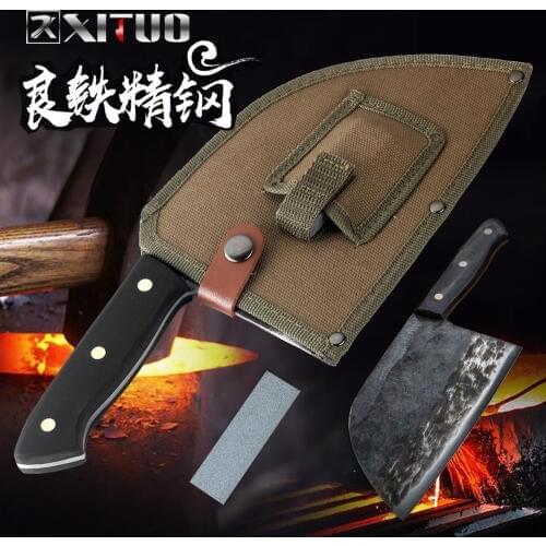 XITUO Chinese Full Tang Handmade Butcher Knife Chef Kitchen Knife High Carbon Clad Steel Cleaver Filleting Slicing Gift Knife