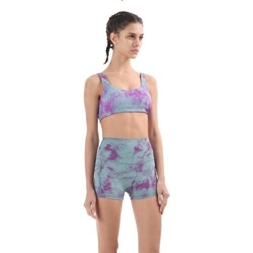 Tie Dye Yoga Shorts Set High Waist Hips Workout Pocket Shorts Seamless Gym Fitness Suits Running Stretch Women Sports Clothing
