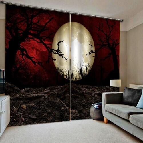 Blackout round moon curtains photo Blackout Window Drapes Luxury 3D Curtains For Living room blackout curtains