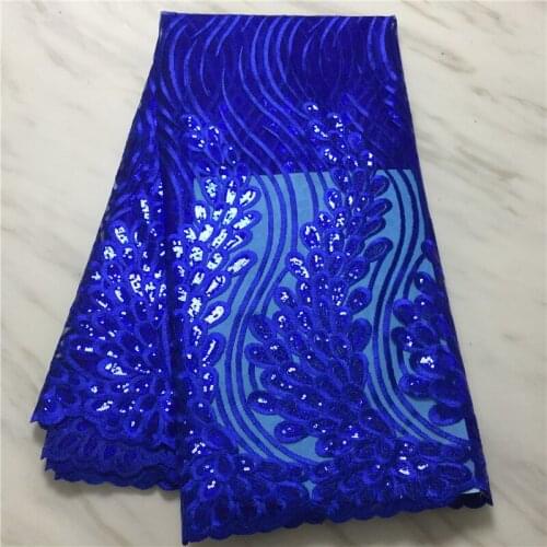 Sequins Lace fabric royal blue african tulle lace high quality nigerian lace for wedding dress 5yards