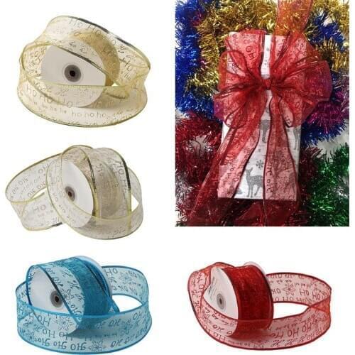 50 Yards/roll Glitter Sheer Wired Christmas Snowflake Ribbon for Wedding Party Xmas Tree Decoration DIY Bow Craft Packing Gift
