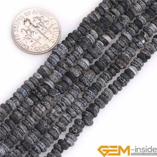 Matte Frosted Rondelle Natural Black Agates Stone Gem Stone Semi Precious Beads Loose Bead For Jewelry Making Wholesale
