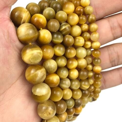 MKTREG Gold tiger eye Natural Stone beads 6/8/10/12MM Round spacer Loose beads for jewelry making bracelets DIY accessories15