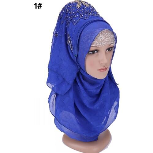 Fashion design high quality chiffon embroidery Turkish diamonds hijab istamic style headscarf muslim hijab for women 7 colors