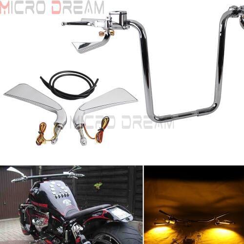 Motorcycle Chrome Rear View Side Mirrors w/ LED Axe Sequential Turn Signals Light For Harley Softail Touring Dyna Sportster 883