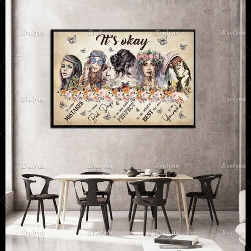 Its Okay To Make Mistakes To Have Bad Days... To Be Yourself Vintage Poster, Hippie Prints, Wall Art, Gypsy Home Decor Canvas