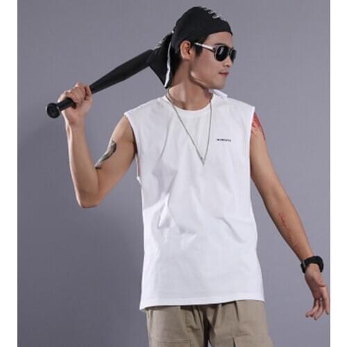 Mens Cotton Vest Tank Tops Male Summer Comfortable Loose One-Neck Shoulders Sleeveless White Casual Vest
