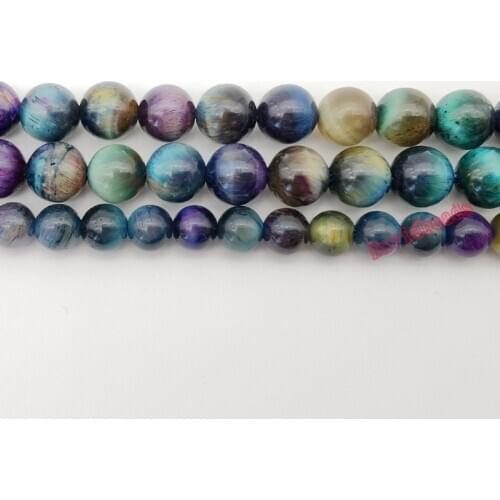 Natural Stone Blue Zircon Purple Multicolor Tiger Eye Round Loose Beads For Jewelry Making 8 10mm DIY Bracelet Accessories 15