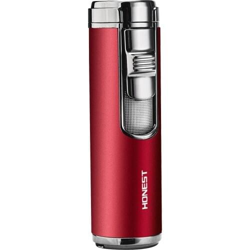 2020 Honest New Cylindrical Metal Butane Lighter Four Torch Cigar High-end Prosperous Multi-function Cigarette Lighter