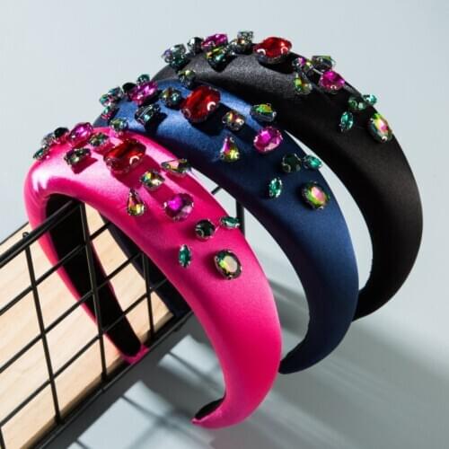 CN Baroque Satin rhinestone Headbands For Women Crystal Diamond sponge Hairbands Girls thick Hair Hoop bezel Hair Accessories