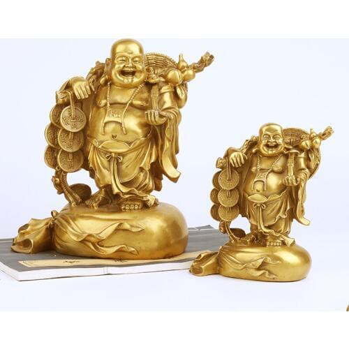 Chinese Buddhism Copper Carving Wealth Happy Laugh Maitreya Buddha Statue Home Decoration Lucky Gift