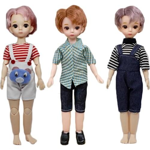 30cm Boy BJD Doll with Plaid Shirt 1/6 Prince Doll with Football Jersey Giant Baby Body DIY Dress up Toys for Children Gifts