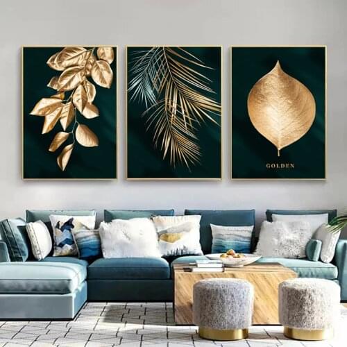 Modern Style Canvas Printing Art Painting Golden Plant Leaves Abstract Painting Wall Poster Aisle Living Room Unique Decoration