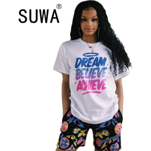 Tracksuit Two Piece Outfits For Women Sets Clothing Oversized Classic Summer T-Shirt Top Biker Shorts Cool Girl BF Style Street