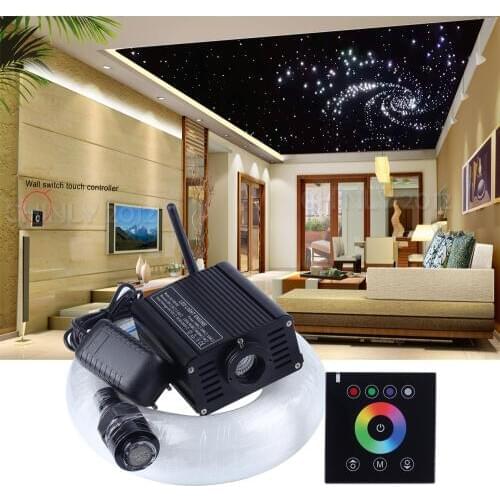 LED fibre optique light 16W RGBW 2.4G wireless wall switch touch controller Star Ceiling Kit 300 strands 3m 0.75mm+1.0mm+1.5mm