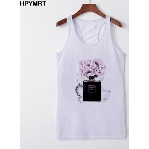 Summer Fashion Top Women Sexy Camis Vest Sleeveless Streetwear Female Casual Flower perfume Print Tank Tops Clothing Streetwear