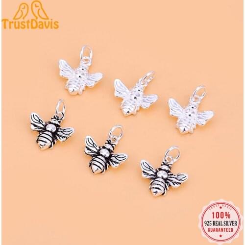 TrustDavis 2021 Real 925 Sterling Fashion Minimalist Sweet Insect Bee Charm Pendant Handmade DIY Accessories Fine Jewelry HY007