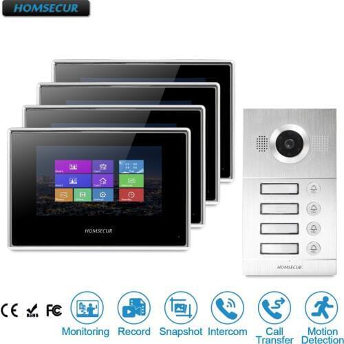 HOMSECUR 7" Video&Audio Smart Doorbell with Outdoor Monitoring for 4 Apartment BC121-4S+BM718-B